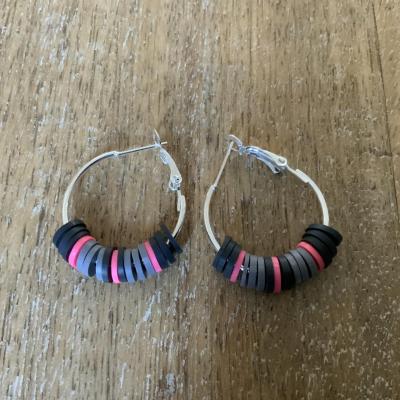 Boucles d’oreille Heishi gris et rose